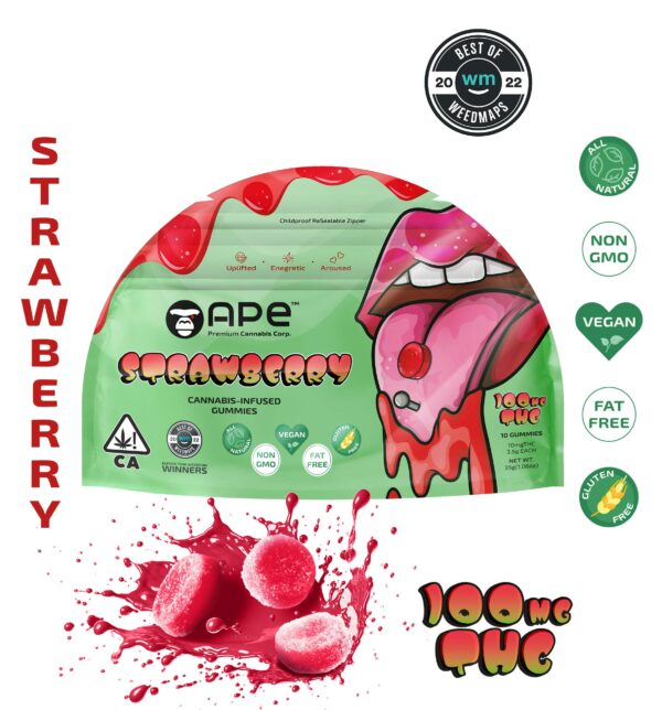 Strawberry Edibles — 100MG THC Gummies (NET WT 35g | 3.5g each)